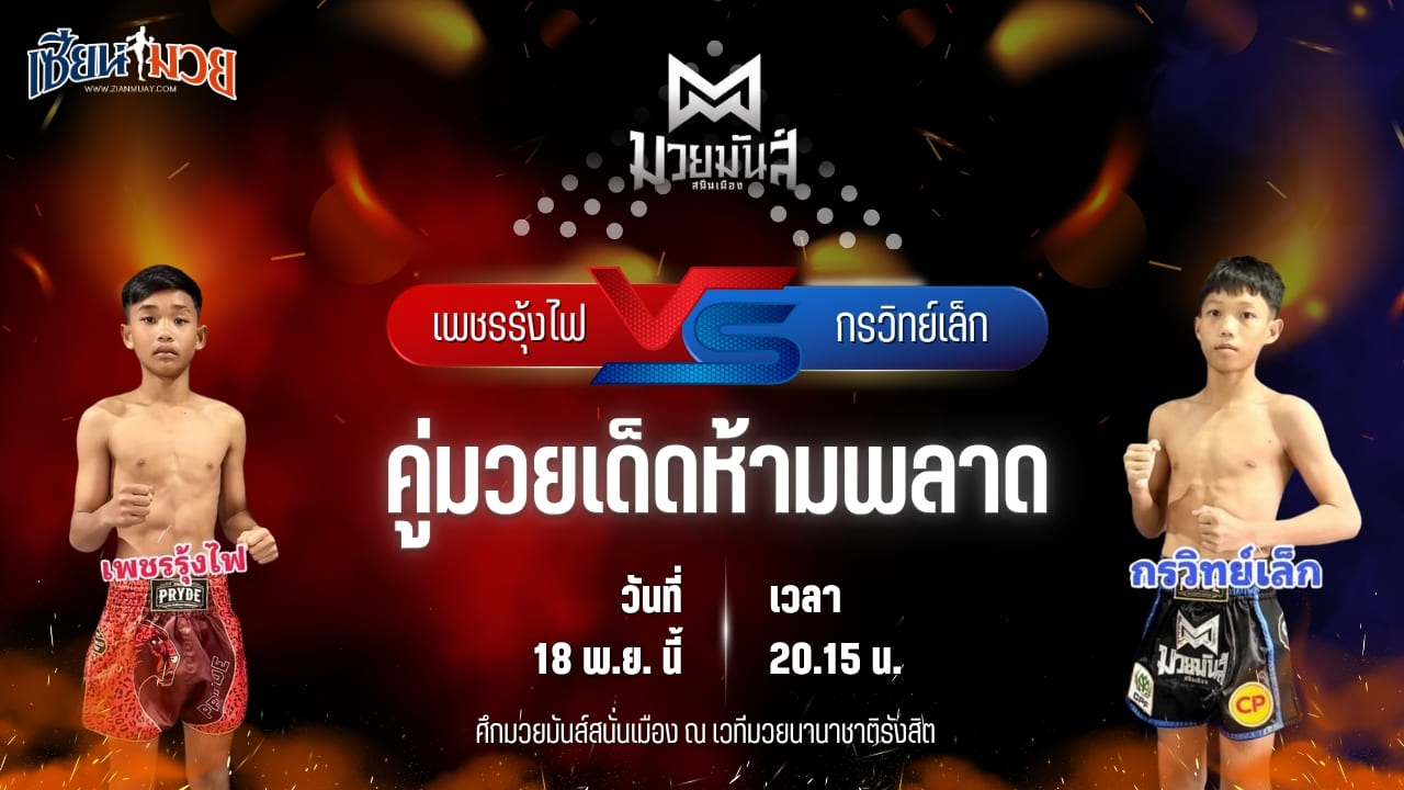 วิเคราะห์มวยวันนี้ ศึกมวยมันส์สนั่นเมือง ช่วงที่ 2 เป็นการพบกันระหว่าง เพชรรุ้งไฟ ส.แสงนารายณ์ พบ กรวิทย์เล็ก ปานนิวัฒน์มวยไทย