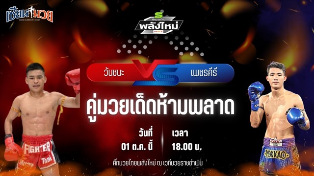 วิเคราะห์มวยวันนี้ ศึกมวยไทยพลังใหม่ เป็นการพบกันระหว่าง วันชนะ ส.สุนันท์ และ เพชรคีรี ป๋องเซเว่นฟาร์ม