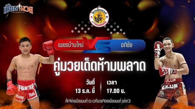 วิเคราะห์มวยวันนี้ ศึกจิตรเมืองนนท์ เป็นการพบกันระหว่าง เพชรบ้านใหม่ ส.สุนันท์ พบ อภิชัย ส.สมนึก