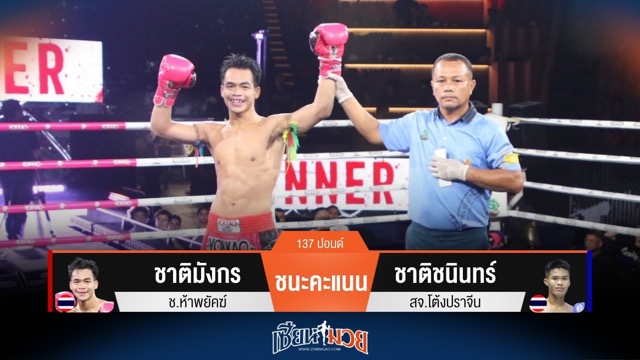 ผลมวยวันนี้ ชาติมังกร ชนะคะแนน ชาติชนินทร์ ไปแบบขาดลอย