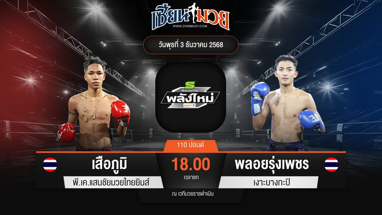 ไฮไลท์มวยศึกมวยไทยพลังใหม่ ระหว่าง เสือภูมิ พี.เค.แสนชัยมวยไทยยิมส์ พบ พลอยรุ่งเพชร เงาะบางกะปิ