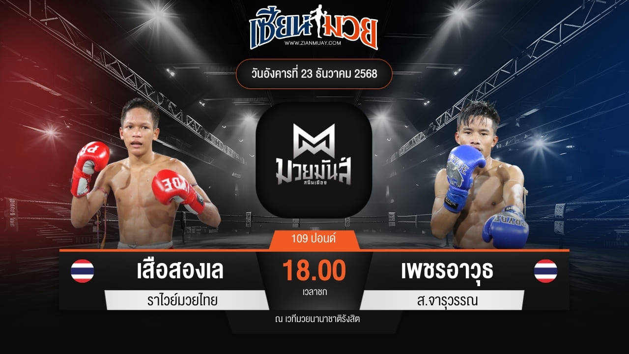 ไฮไลท์มวยศึกมวยมันส์สนั่นเมือง ระหว่าง เสือสองเล ราไวย์มวยไทย พบ เพชรอาวุธ ส.จารุวรรณ