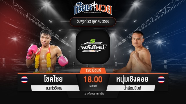 ไฮไลท์มวยศึกมวยไทยพลังใหม่ ระหว่าง โชคไชย ช.แก้ววิเศษ พบ หนุ่มเชิงดอย น้ำล้อมยิมส์